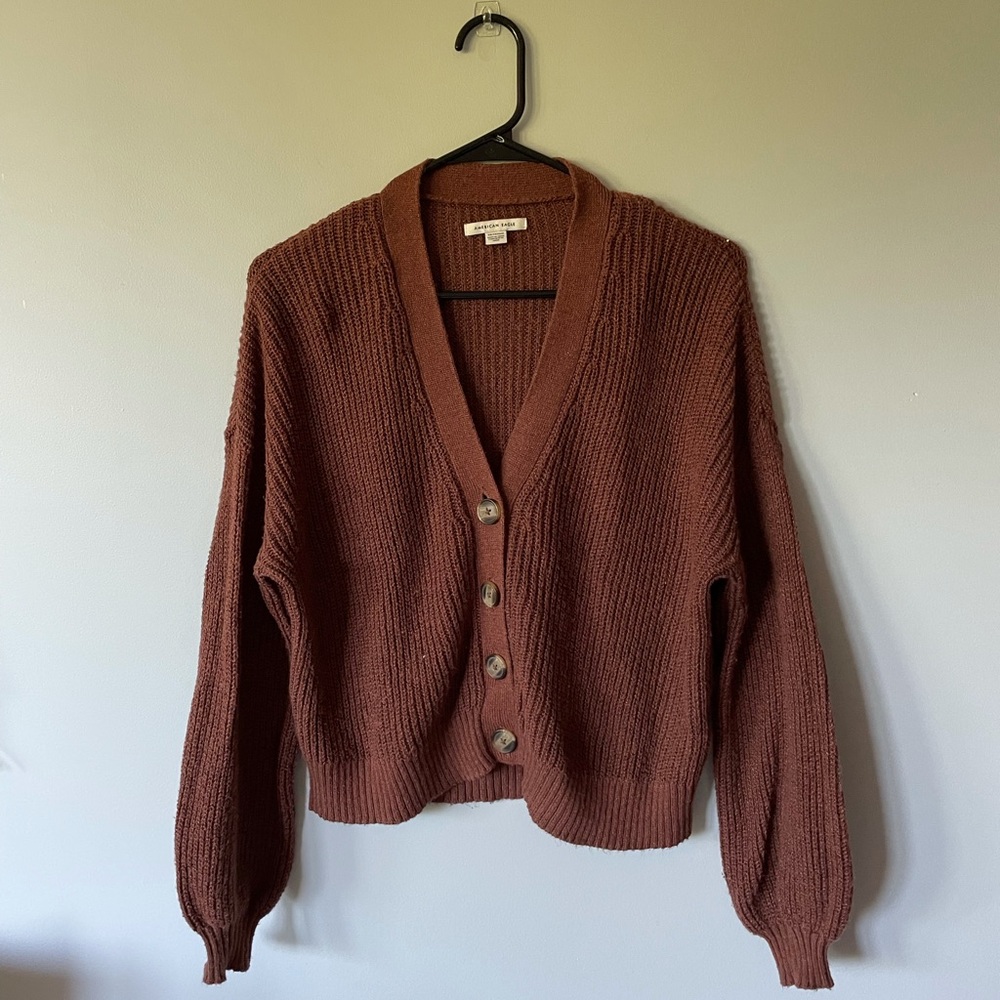 American Eagle Brown V-Neck Button-Up Cardigan